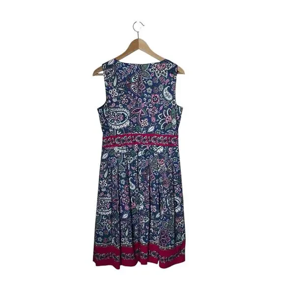 Talbots | Dresses | Talbots Fit Flare Paisley Sleeveless Midi Dress Blue  Pink Size 4 Cotton Boho | Poshmark